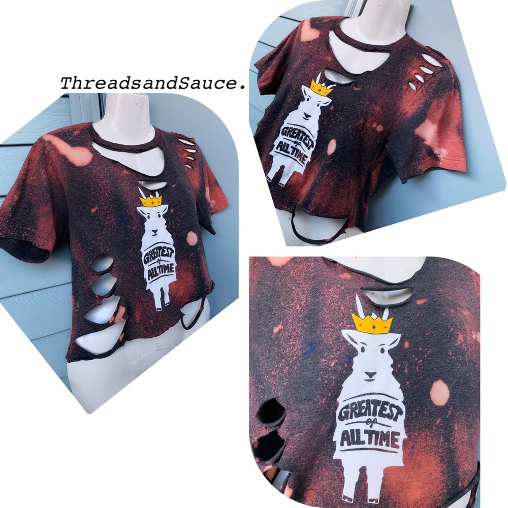 Distressed GOAT Cropped T-shirt women’s size Small